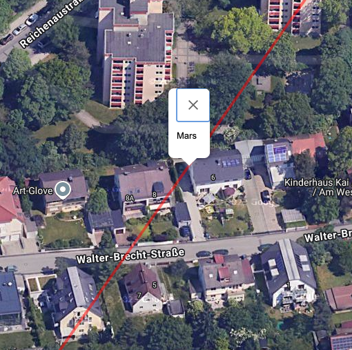 Astrokartographie in stark gezoomter Satellitendarstellung